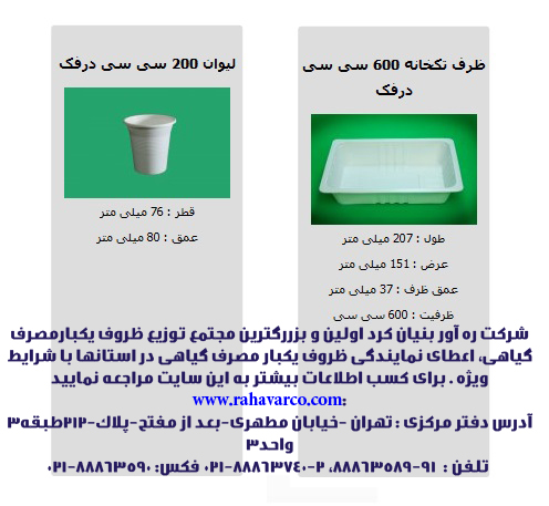 ظروف یکبار مصرف گیاهی شرکت ره آور بنیان کرد ظروف یکبار مصرف گیاهی شرکت ره آور بنیان کرد